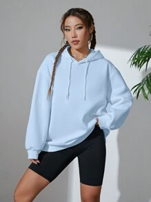 INAWLY Solid Drawstring Drop Shoulder Hoodie,Long Sleeve Tops Graduation,Back To School Outfits,Graduation,Teacher Outfits For Women,Back To School Pullover Fall Outfit - Blue - View 4