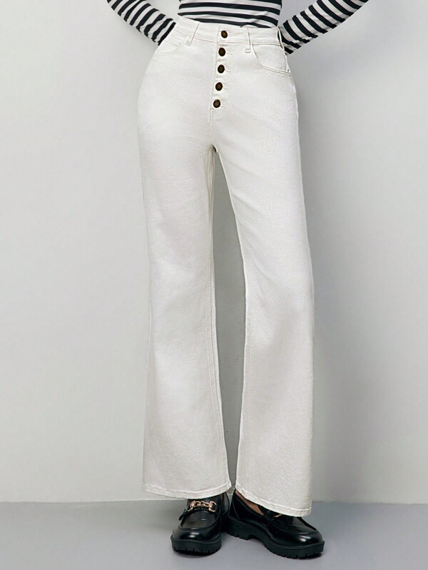 SHEIN Frenchy Button Fly Flare Leg Jeans