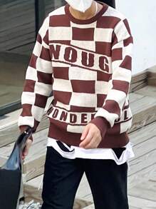 Claim Dot Hombres Jersey de cuadros & con patrón de letra - Marrón - Ver 7