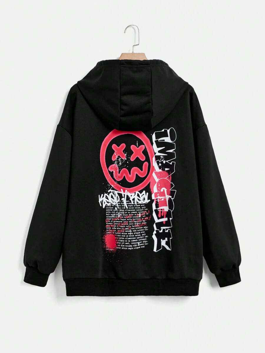 SHEIN EZwear Áo nỉ tay rớt vai cỡ lớn in khẩu hiệu - màu đen - Xem 1