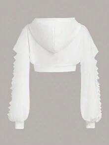 SHEIN ICON Capucha de hombros caídos con cremallera con cordón - Blanco - Ver 2