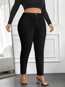 EURMUSE Plus Size High Waist Skinny Jeans - Black - View 5