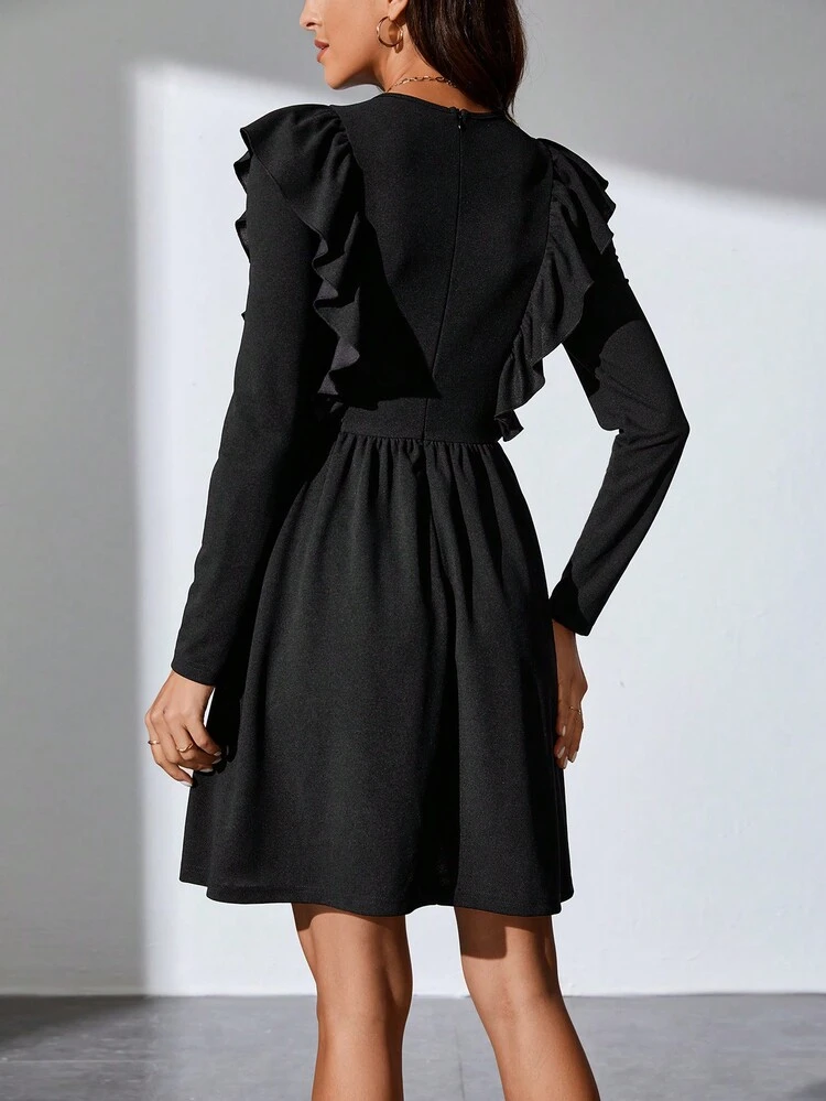Ruffle Trim A-line Dress
