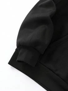 SHEIN EZwear Đồ họa Khẩu hiệu Túi kangaroo Dây rút Áo hoodie ấm áp & Quần nỉ - màu đen - Xem 4