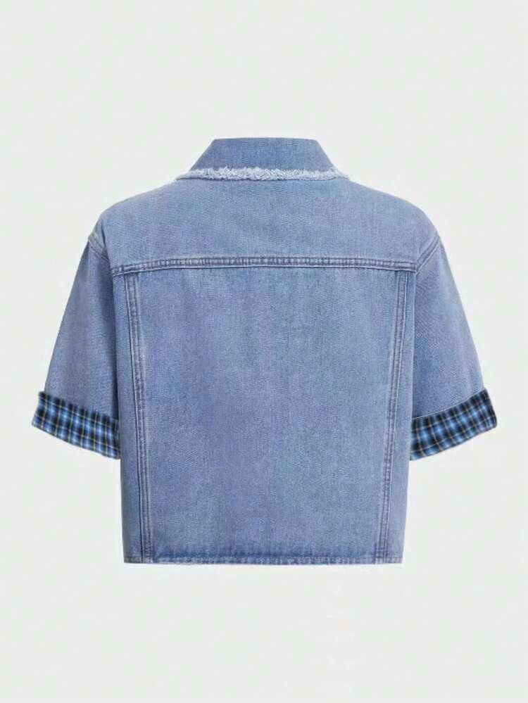 Plaid Raw Trim Denim Shirt