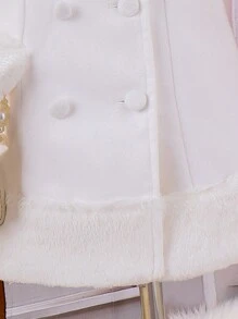 SHEIN 休闲纯色长袖保暖女童外套，秋冬季 - 白色 - 查看 5