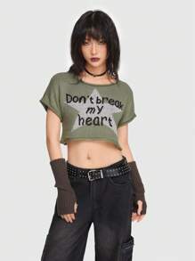 ROMWE Grunge Punk Strick Crop Top mit Buchstabe Muster - Verschiedenfarbig - Übersicht 4