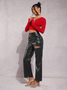 SHEIN BAE 1pc Solid V Neck Crop Top