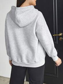 SHEIN Essnce Plus Letter Graphic Drop Shoulder Drawstring Hoodie - Light Grey - View 2