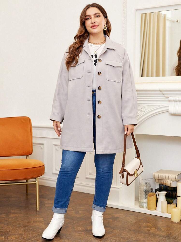 Plus Flap Pocket Raglan Sleeve Overcoat