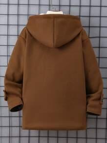 SHEIN Pardesiu Tween Boy cu buzunar dublu, cu glugă, fără pulover - Kaki - Vizualizare 2