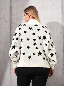 SHEIN Cottnline Plus Size Heart & Star Pattern Turtleneck Sweater Pull-Over - Apricot - View 2