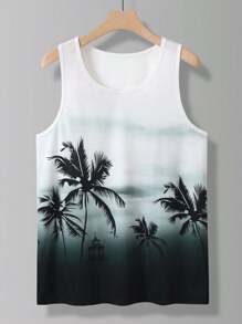 Manfinity RSRT Camiseta sin mangas con estampado tropical para hombre, Tops de playa, gráficos de amigos de vacaciones