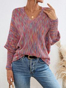SHEIN LUNE Space Dye Batwing Sleeve Sweater - Multicolor - View 5