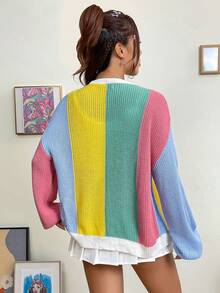 SHEIN EZwear 撞色落肩袖開襟衫 - 彩色 - 查看 3