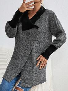 SHEIN Essnce Cổ áo thác nước tay cánh Áo len Duster - màu đen - Xem 5