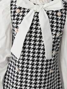 Cô gái Tween In Houndstooth tay áo lá sen Xù Hoa Sen Đầm - Đen và trắng - Xem 3
