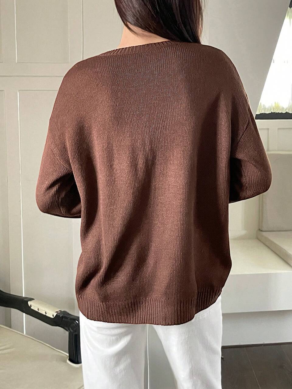 Letter Graphic Drop Shoulder Knit Pullover Fall Winter Sweater