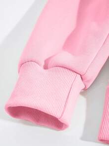 SHEIN EZwear Sudadera con capucha térmica con cordón y gráfico de motocicleta y letras, talla grande - Rosa - Ver 3