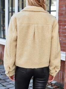 GENKIRA Dual Pocket Teddy Jacket Fall Cloth For Women - Yellow - View 2
