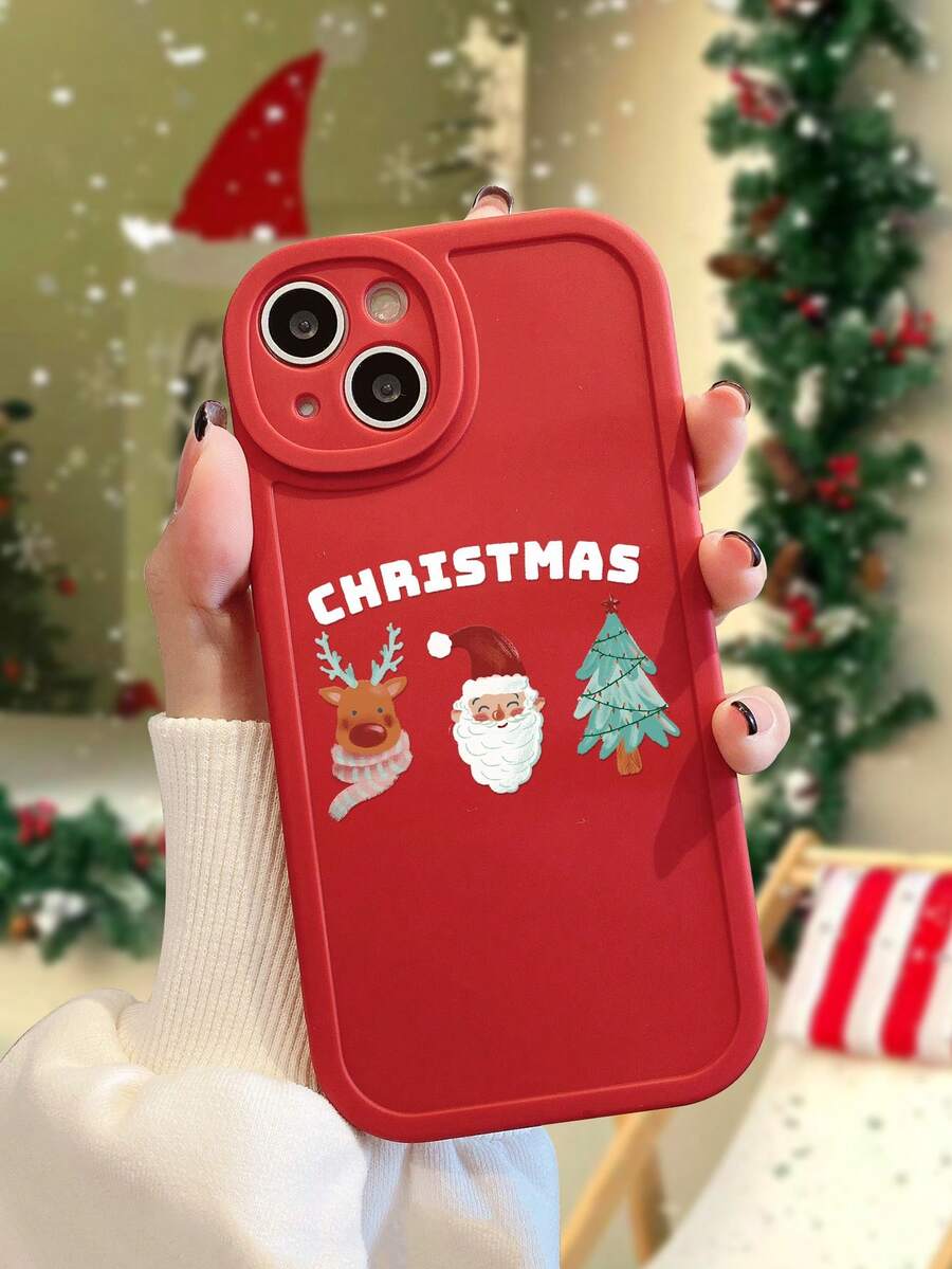 Babi Brunelio 1pc Red Mobile Phone Shell Soft Protective Cover With Christmas Pattern Print, Shockproof Design With Full Coverage - Red - View 1