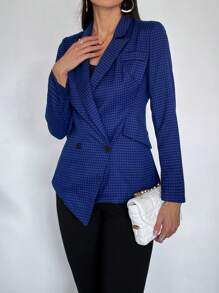 SHEIN Privé Houndstooth Print Lapel Neck Blazer - Multicolor - View 4
