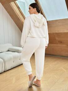 SHEIN Essnce Hơn Tai 3D Trang trí Mùa vụ Teddy Hoodie & Quần - trắng - Xem 2