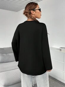 SHEIN EZwear Đồ họa Chữ cái Áo thun Thả vai - màu đen - Xem 2