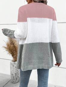 SHEIN LUNE Khối màu Xoắn Dan Áo len Mở - Nhiều màu - Xem 2