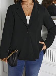SHEIN Clasi Hơn Cổ áo Nút đơn Áo vest - màu đen - Xem 1