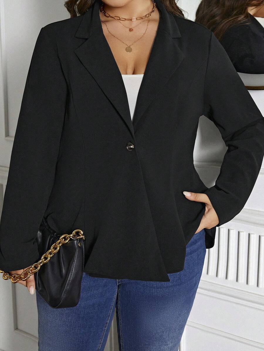 SHEIN Clasi Hơn Cổ áo Nút đơn Áo vest - màu đen - Xem 1