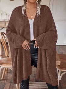 SHEIN CURVE+ Áo len cardigan tay cánh dơi cỡ lớn - màu nâu - Xem 1