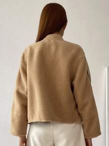 DAZY Tương phản ràng buộc Tay Raglan Duffle Áo Teddy Jackets - Màu Khaki - Xem 4