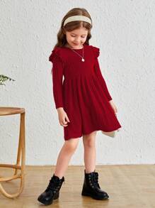 SHEIN 女小童荷葉邊娃娃裙 - 紅色 - 查看 5