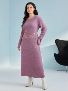 Mulvari Plus Marled Knit Sweater Dress Without Belt - Purple - View 4
