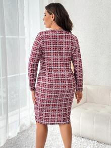 SHEIN Clasi Plus Plaid Print Bodycon Dress Without Belt - Multicolor - View 2