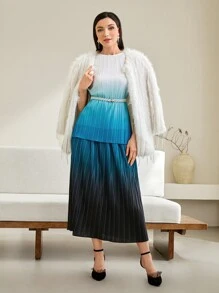 Modelyn Ombre Pleated Tank Top & Skirt Without Belt - Multicolor - View 3