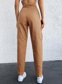 EURMUSE Flap Pocket Side Cargo Jeans - Brown - View 2