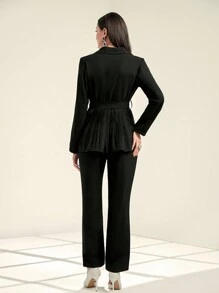Modelyn 貼花細節荷葉邊下擺西裝外套和褲子套裝 - 黑色 - 查看 2