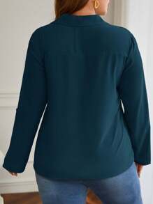 SHEIN Frenchy Plus Roll Tab Sleeve Blouse - Royal Blue - View 2