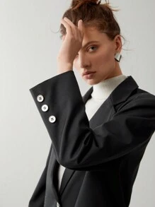 Anewsta Solid Lapel Neck Single Breasted Blazer - Grey - View 4