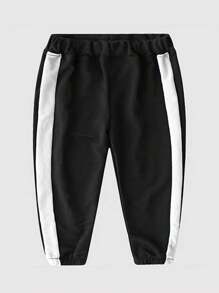 Young Boy Contrast Side Seam Sweatpants - Black - View 1