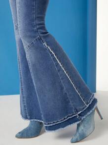 Denimoi 休闲缝线细节磨边喇叭腿牛仔裤 - 藍色 - 查看 6