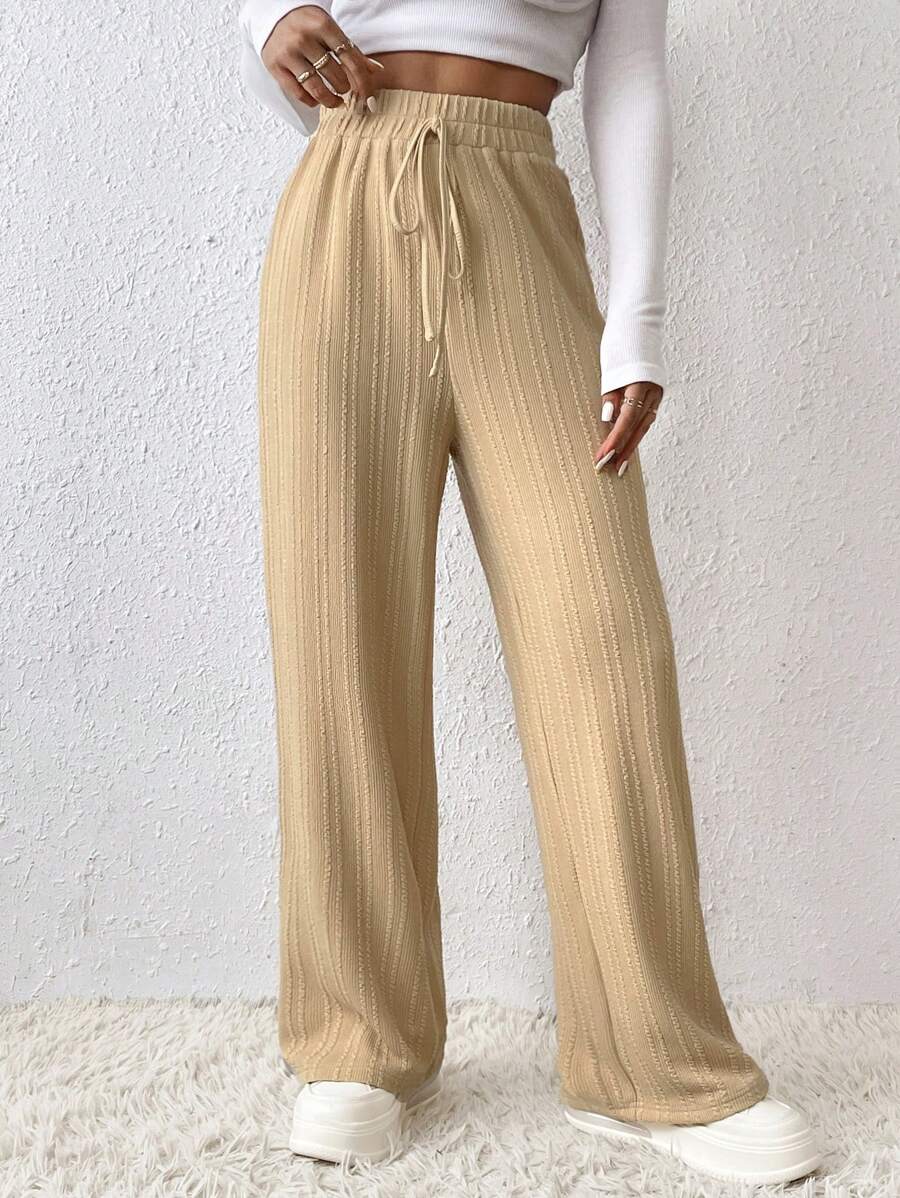 SHEIN Unity Tie Waist Wide Leg Pants - Apricot - View 1