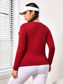 Easithlete 大碼素色運動T恤 - 酒紅色 - 查看 2