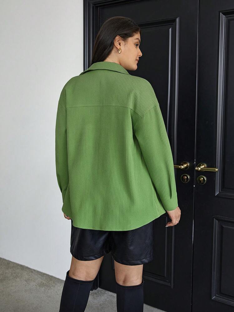 Women's Plus Size Solid Color Double Pocket Coat