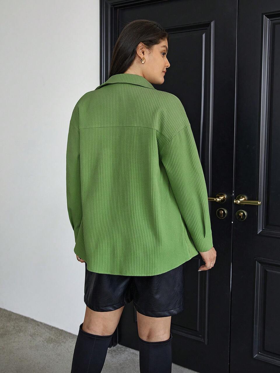 Women's Plus Size Solid Color Double Pocket Coat Fall/Winter