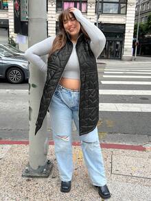 SHEIN Essnce Kích thước lớn Đệm Áo vest - màu đen - Xem 5