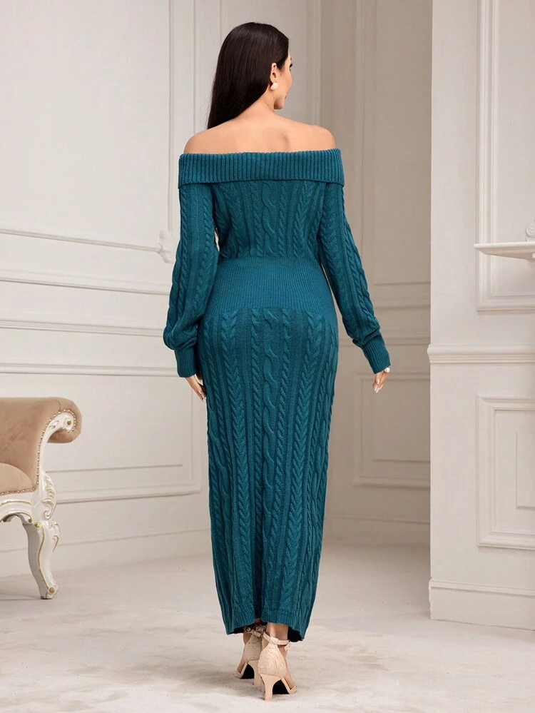 Off Shoulder Lantern Sleeve Sweater Dress Fall Cloth For Women