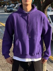 DAZY 男士袋鼠口袋抽繩連帽衫 - 紫色 - 查看 1